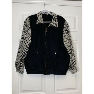 Vintage CoAco Silk Bomber Style Zip Up Jacket L 80s 90s Windbreaker 100%‎ Silk